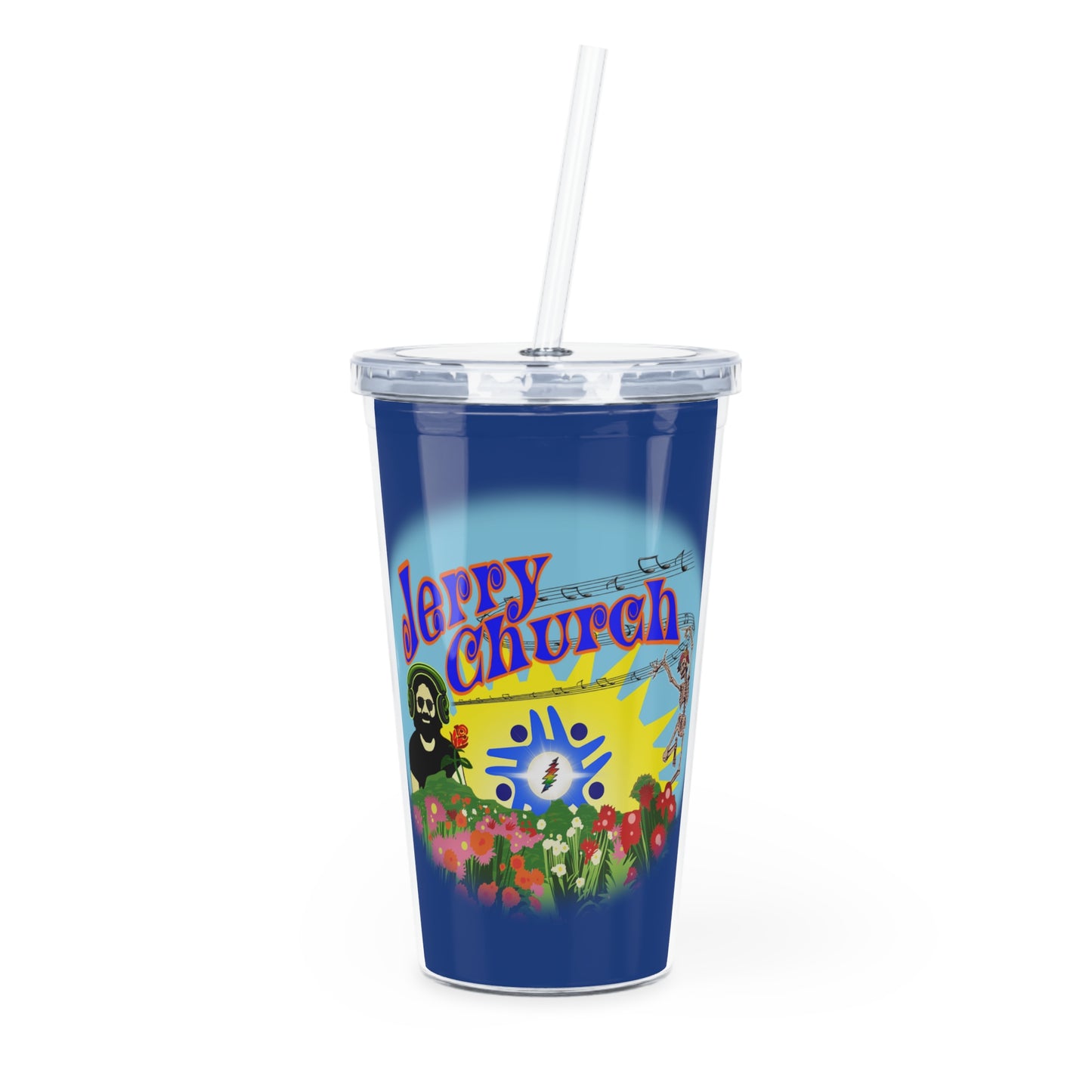 Jerry Church - Blue Plastic Tumbler with Straw