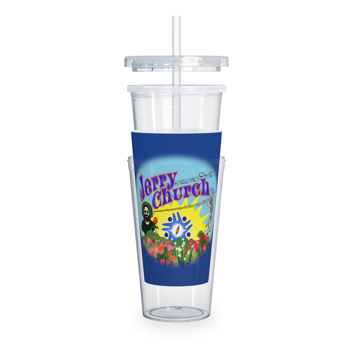 Jerry Church - Blue Plastic Tumbler with Straw